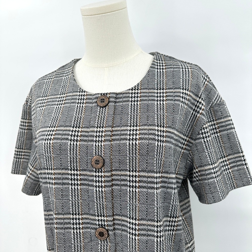 .jet Glen Plaid Fit & Flare Dress Pockets Knit Short Sleeve Gray Black EU 38 - Picture 2 of 9